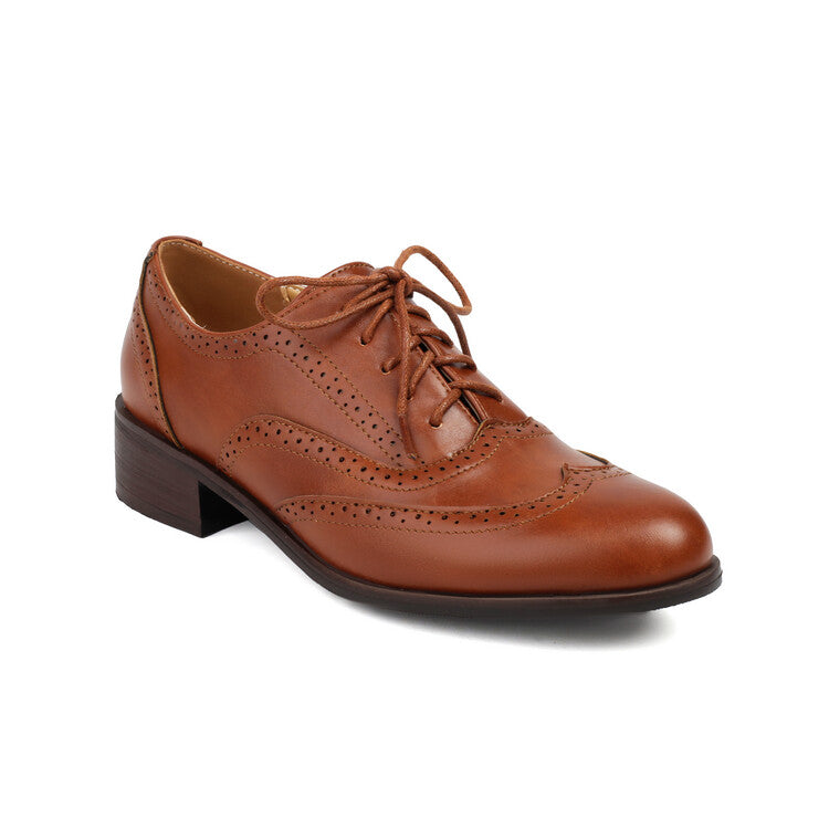 Women's Brogue Low Heel Lace Up Oxford Shoes