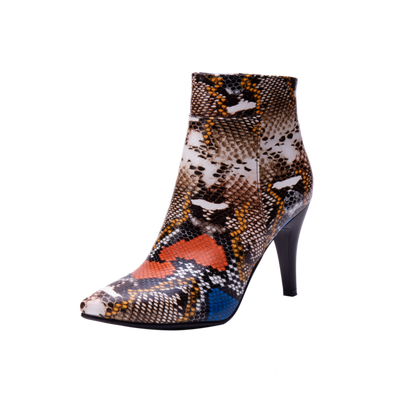 Women's Snake Pattern Spike Heel Ankle Boots