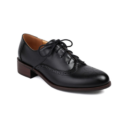 Women's Tie Up Brogue Low Heel Oxford Shoes