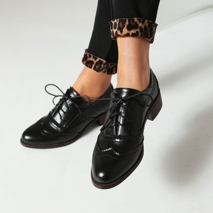 Women's Lace Up Brogues Low Heel Oxford Shoes