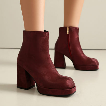 Women's Square Heel Platform Short Boots