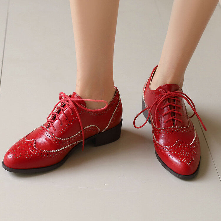 Women's Square Toe Mixcolor Square Heel Brogues Oxfords Shoes