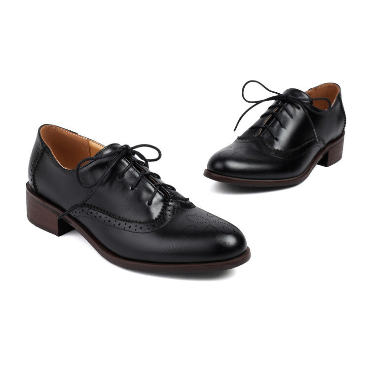 Women's Tie Up Brogue Low Heel Oxford Shoes