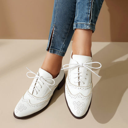 Women's Tie Up Brogue Low Heel Oxford Shoes