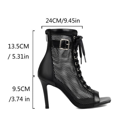 Women's Peep Toe Lace Up Buckle Ankle Thin Heel Sandals