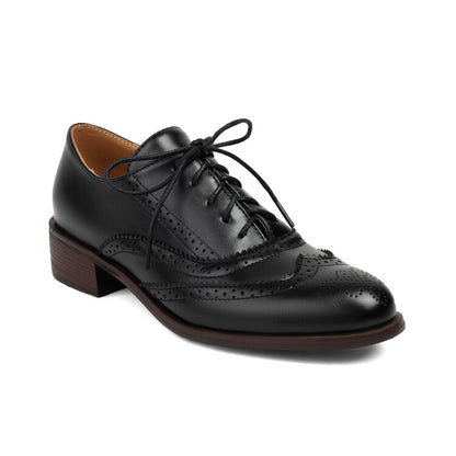 Women's Tie Up Brogue Low Heel Oxford Shoes