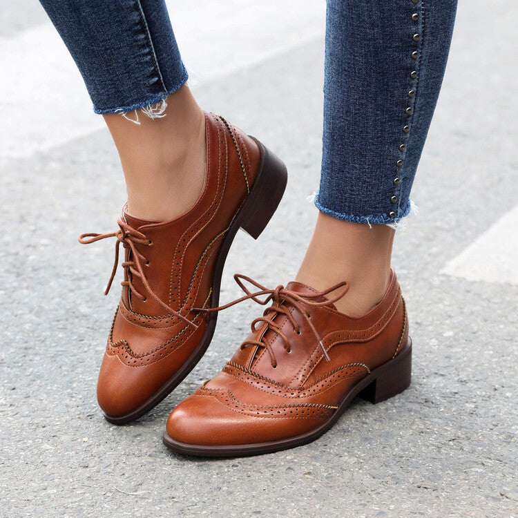 Women's Lace Up Brogues Low Heel Oxford Shoes