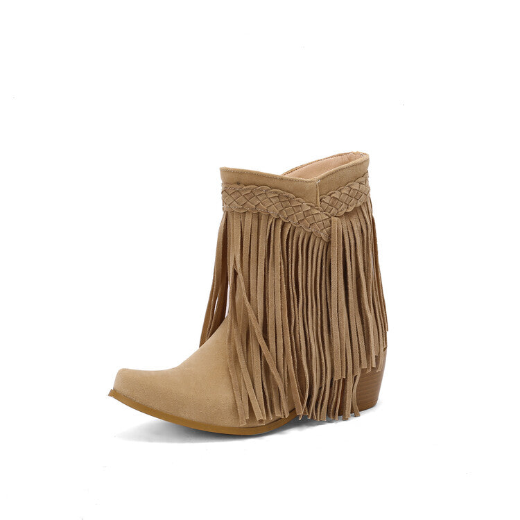 Women's Tassel Block Heel Short Boots