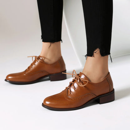 Women's Tie Up Brogue Low Heel Oxford Shoes