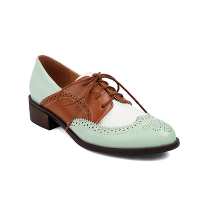 Women's Tie Brogue Low Heel Derby Shoes