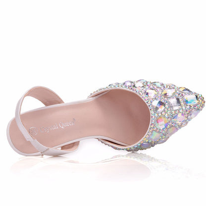 Women Rhinestone Pointed Toe Slingbacks Stiletto High Heels Wedding Sandals