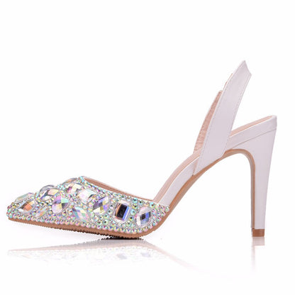 Women Rhinestone Pointed Toe Slingbacks Stiletto High Heels Wedding Sandals