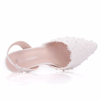 Women Lace Pointed Toe Slingbacks Wedding Stiletto Heel Sandals