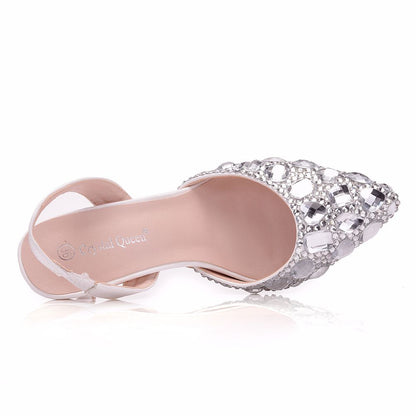 Women Rhinestone Pointed Toe Slingbacks Stiletto High Heels Wedding Sandals