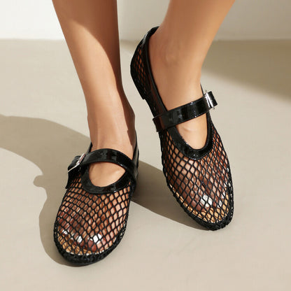 Women's Transparent Mesh Flat Mary Jane Shoes