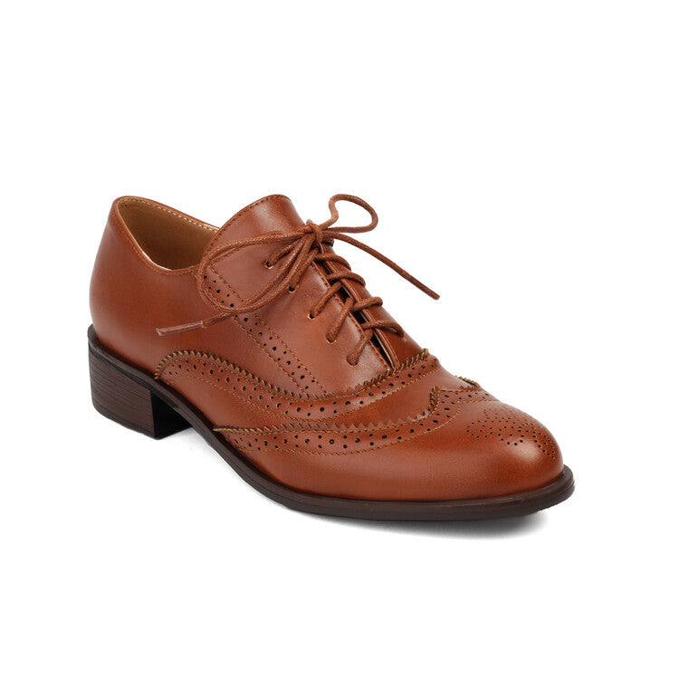 Women's Tie Up Brogue Low Heel Oxford Shoes