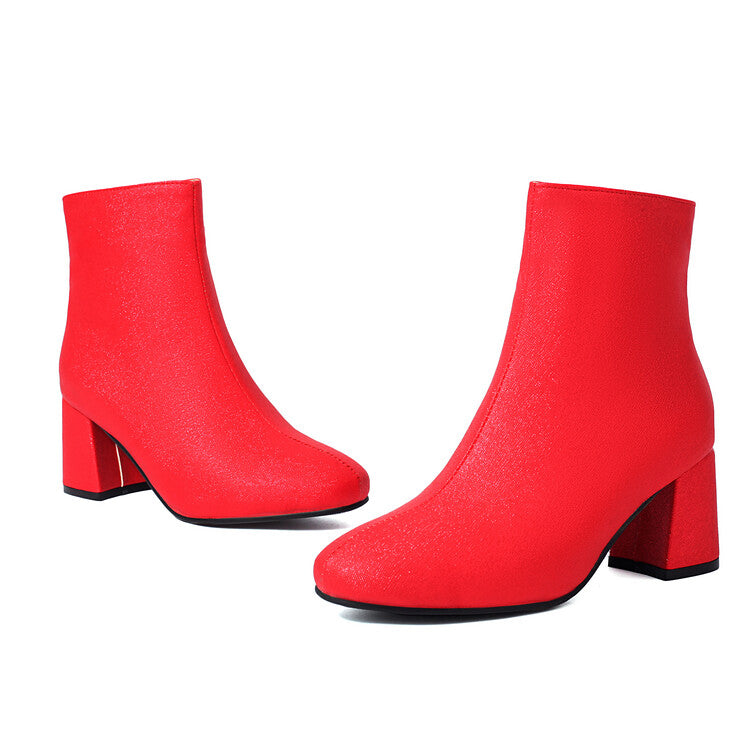 Women's Square Toe Block Heel Ankle Boots