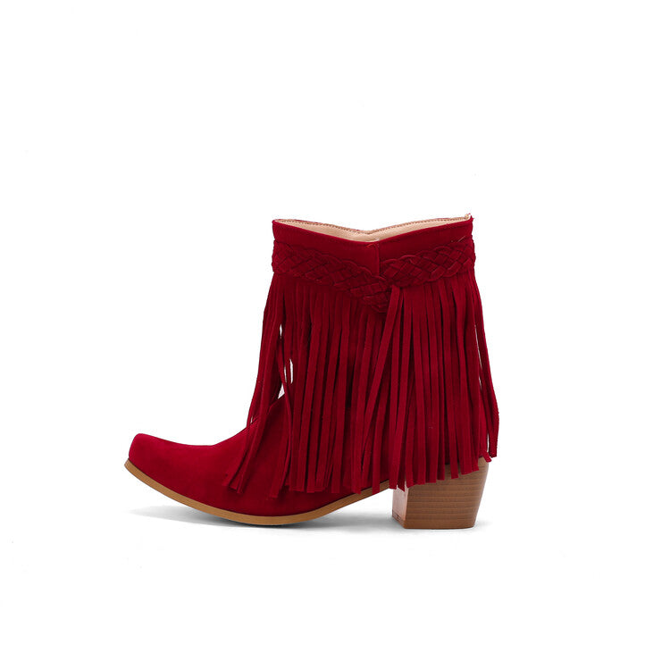 Women's Tassel Block Heel Short Boots