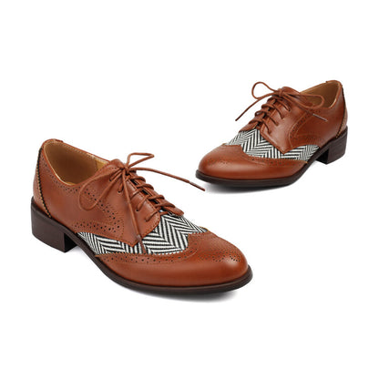 Women's Lace Up Color Matching Brogues Low Heel Derby Shoes