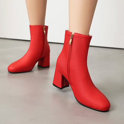 Women's Square Toe Block Heel Ankle Boots