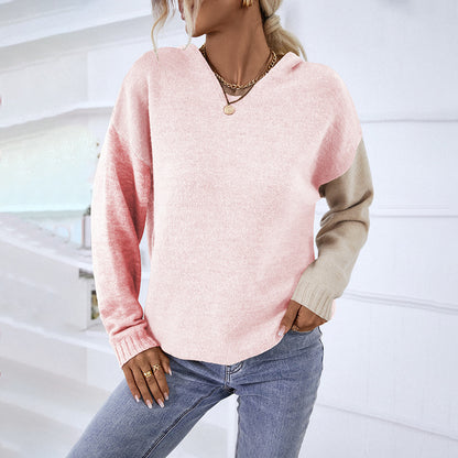 Ladies Sweaters Kniting Round Collar Pullover Hoods