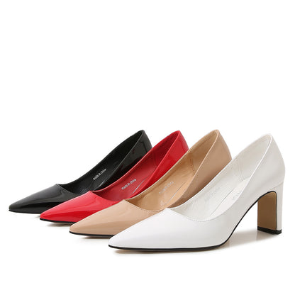 Ladies Pointed Toe Shallow Chunky Heel Pumps