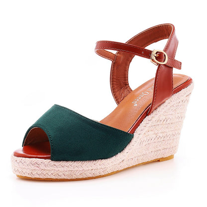 Women Peep Toe Round Toe Wedge Heel Platform Sandals