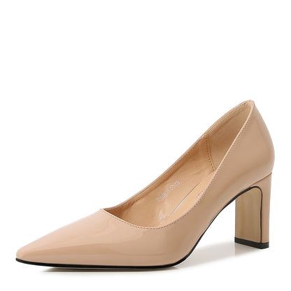 Ladies Pointed Toe Shallow Chunky Heel Pumps