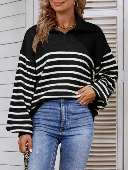 Ladies Sweaters Kniting Pullover Bicolor Stripes