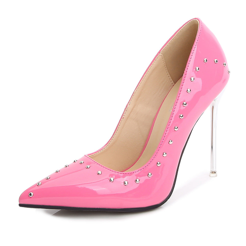 Ladies Pointed Toe Rivets Shallow Crystal Stiletto Heel Pumps