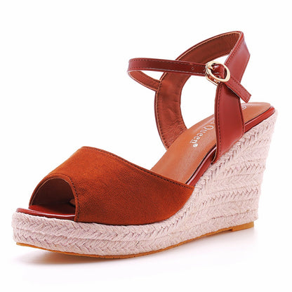 Women Peep Toe Round Toe Wedge Heel Platform Sandals