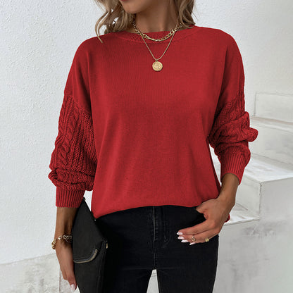 Ladies Sweaters Kniting Round Collar Pullover Plain Twist