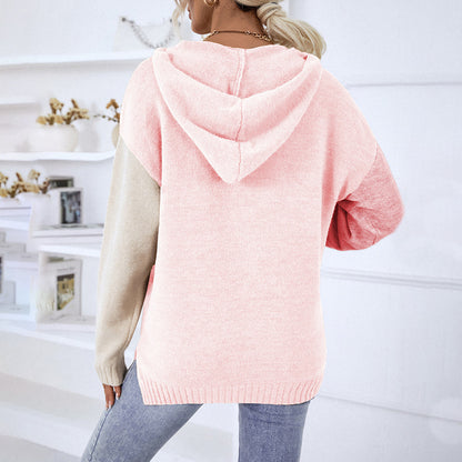 Ladies Sweaters Kniting Round Collar Pullover Hoods