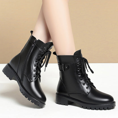 Ankle Boots Lace-Up Warm Fluff Booties for Women