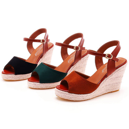 Women Peep Toe Round Toe Wedge Heel Platform Sandals