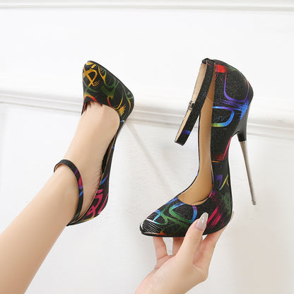 Ladies Sequins Pointed Toe Stiletto Heel Pumps