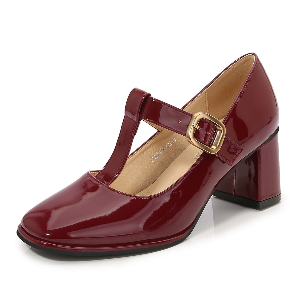 Ladies Square Toe Mary Janes Chunky Heel Pumps