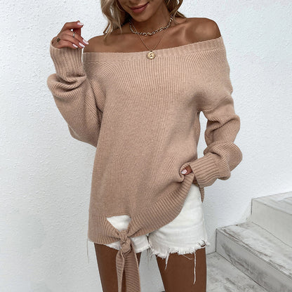 Ladies Sweaters Kniting Pullover Plain Open Shoulders Long Sleeve