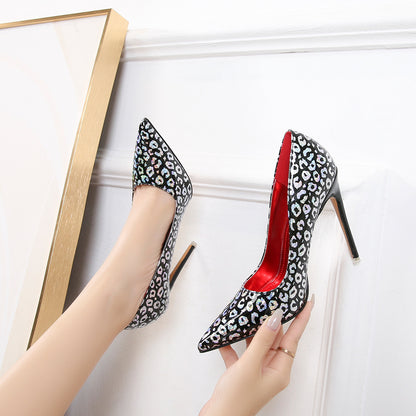 Ladies Leopard Print Pointed Toe Shallow Stiletto Heel Pumps