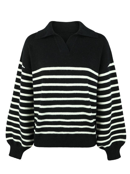 Ladies Sweaters Kniting Pullover Bicolor Stripes