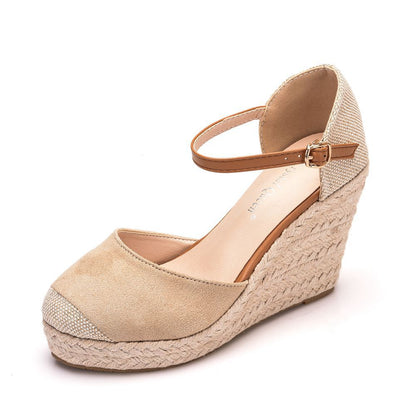 Women Bicolor Woven Wedge Heel Platform Sandals