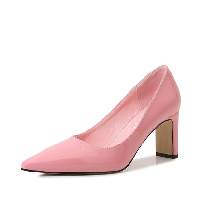 Ladies Pointed Toe Shallow Chunky Heel Pumps