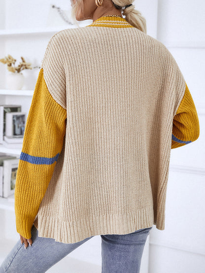 Cardigans Kniting Bicolor Stripes Buttons for Women