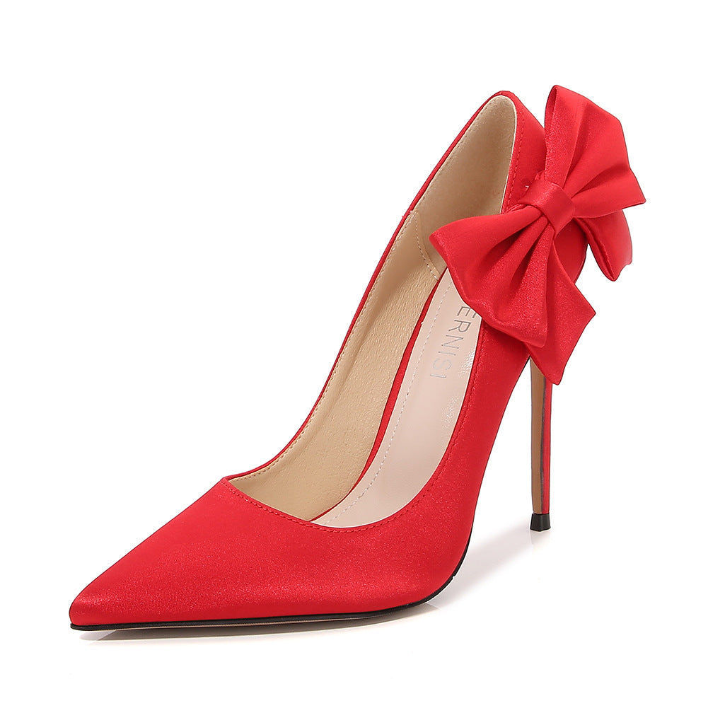 Ladies Pointed Toe Bow Tie Shallow Stiletto Heel Pumps