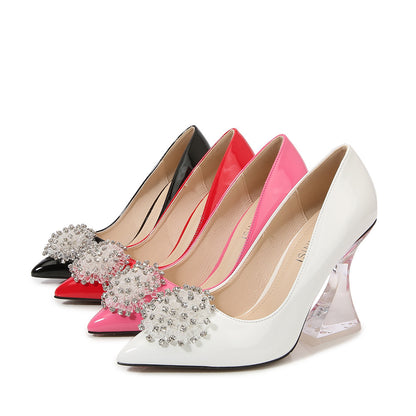 Ladies Candy Color Pointed Toe Rhinestone Flora Shallow Crystal Spool Heel Pumps