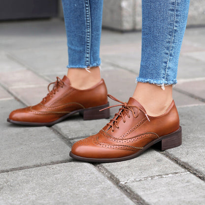 Women's Tie Up Brogue Low Heel Oxford Shoes