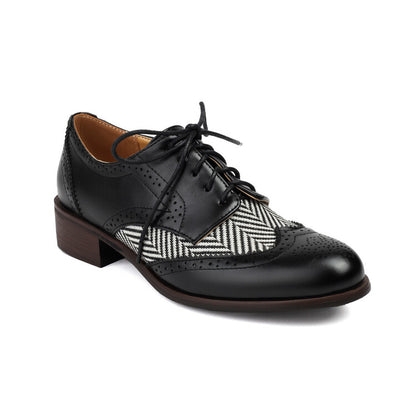 Women's Lace Up Color Matching Brogues Low Heel Derby Shoes