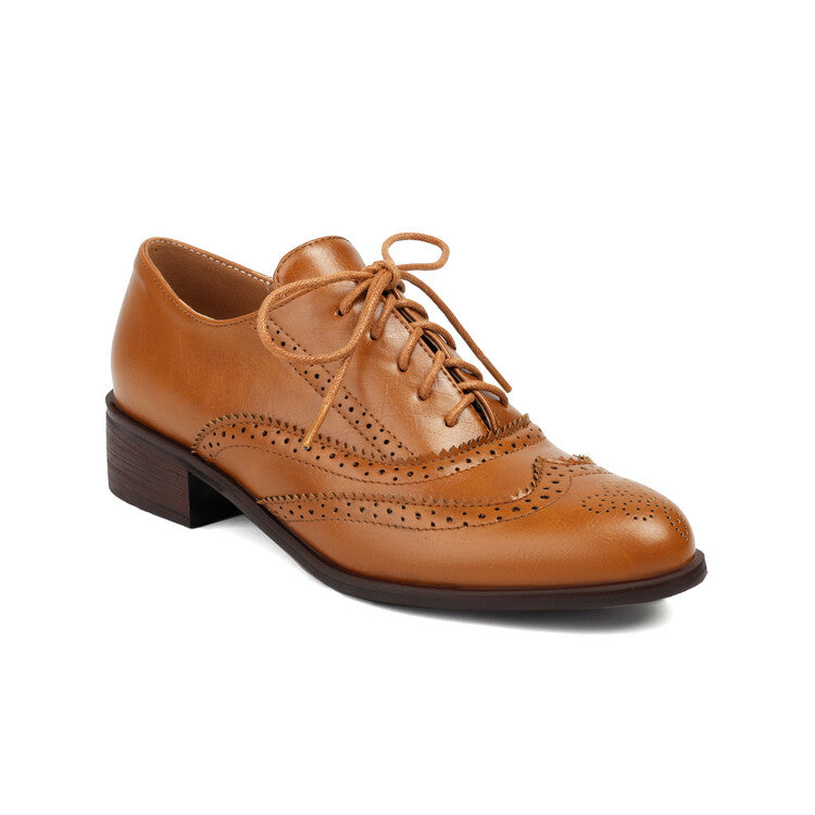 Women's Tie Up Brogue Low Heel Oxford Shoes