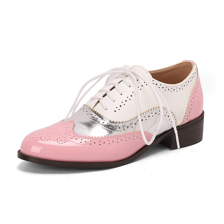 Women's Square Toe Mixcolor Square Heel Brogues Oxfords Shoes