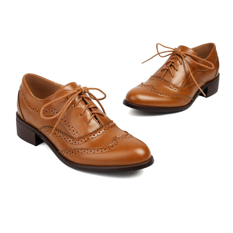 Women's Lace Up Brogues Low Heel Oxford Shoes